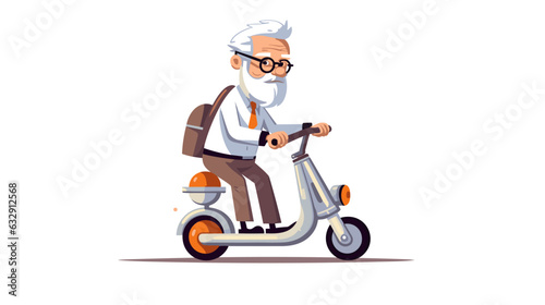 Drawing of an elderly man rides a scooter on a white background vector