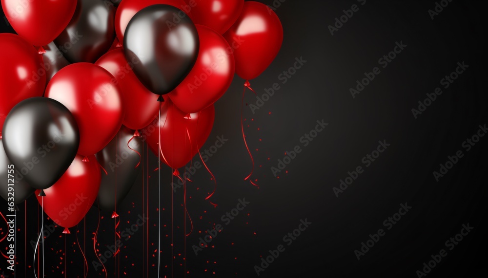 Black Friday sale promotion banner with black and red shiny balloons, concept background, Generative AI 