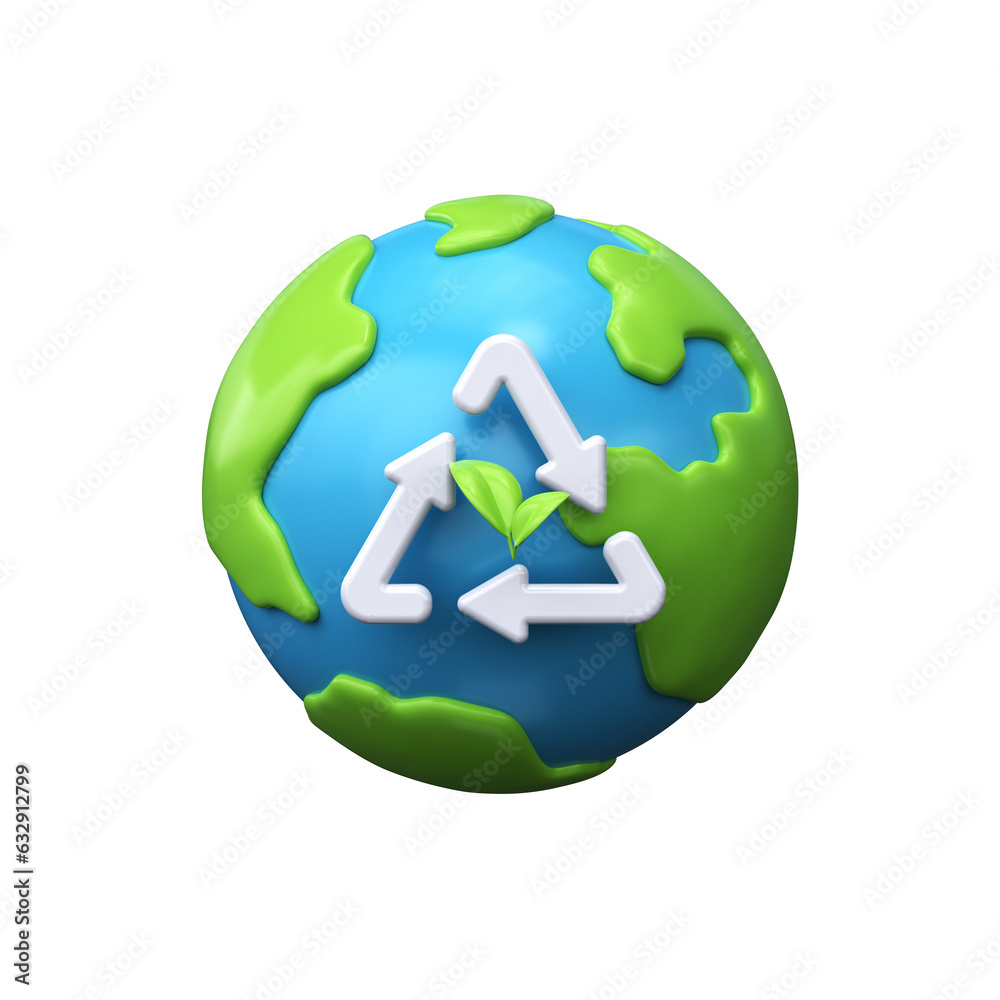 Planet earth with recycling sign 3d. Symbol of nature conservation Planet earth with recycling sign 3d. Symbol of nature conservation