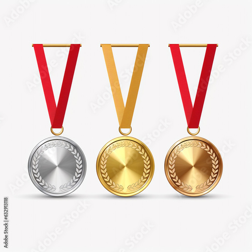 Set of award golden, silver and bronze blank medals isolated on transparent with generate Ai