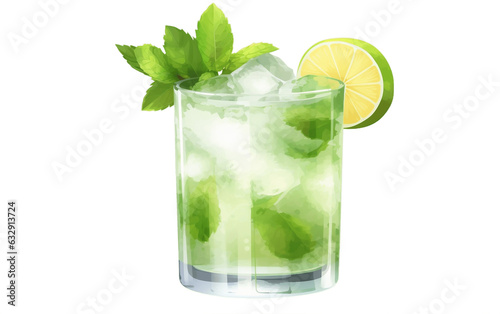 Isolated Caipirinha Mojito Cocktail on Transparent Background. Generative AI