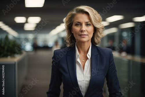Female CEO or Chief Executive Officer, 30 years woman running a large corporation as boss.. Image created using artificial intelligence.