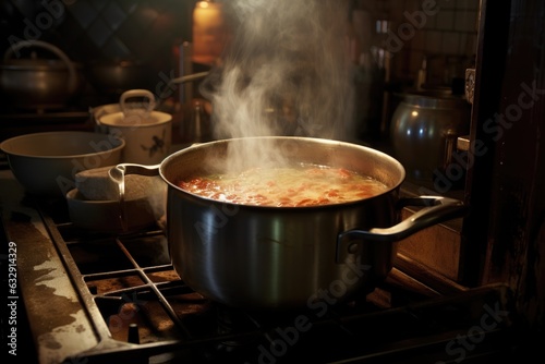 pot of boiling soup on a stove
