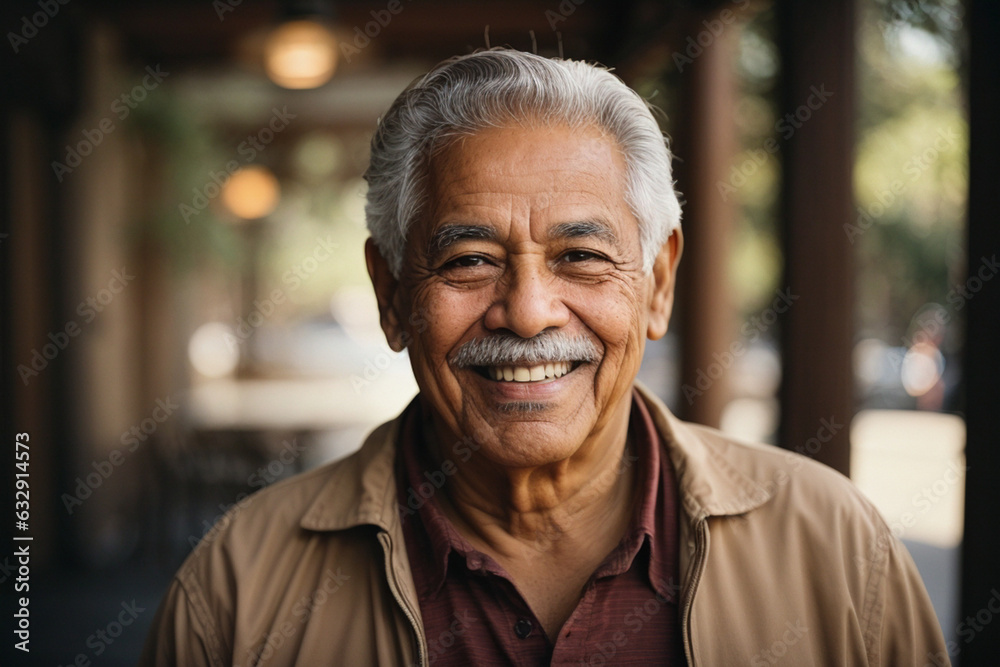 Smiling hispanic senior man looking at the camera. Image created using artificial intelligence. Smiling hispanic senior man looking at the camera. Image created using artificial intelligence.