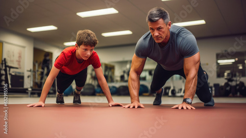 Father and Son Enjoying Gym Time Together