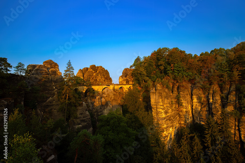 the bastei in the glow of the morning sun