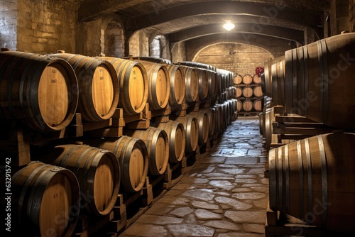 oak barrels for aging wine in cellar
