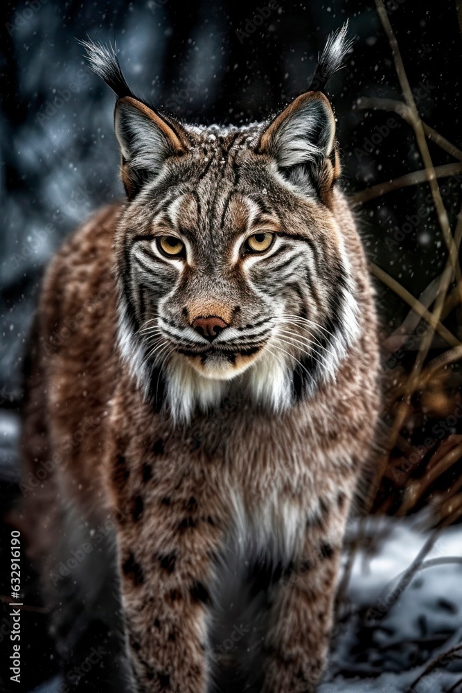 A lynx was stealthily prowling through the snowy forest. Generative AI. A lynx was stealthily prowling through the snowy forest. Generative AI.