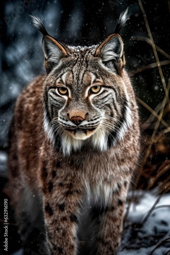 A lynx was stealthily prowling through the snowy forest. Generative AI.