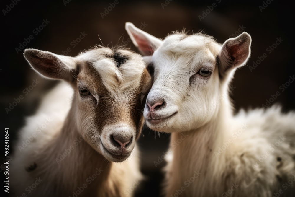 Fototapeta premium Goats white closeup. Generate Ai