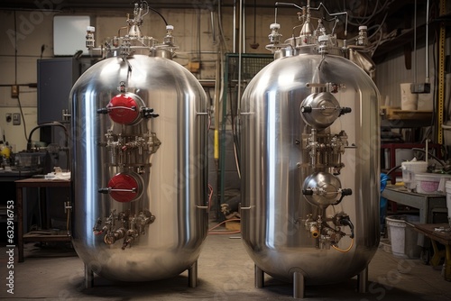 cryogenic liquid nitrogen tanks with gauges photo