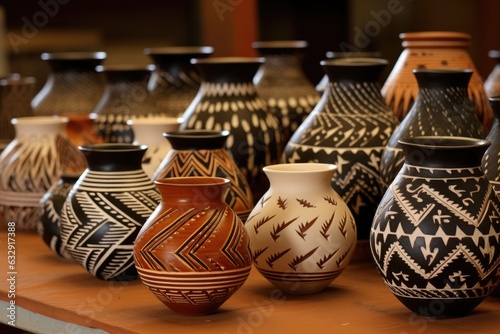 traditional pottery with cultural patterns and motifs