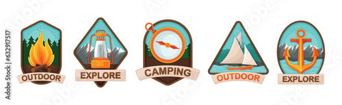 Camping and Outdoor Exploration Badge Vector Set