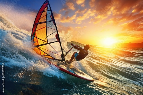 Exhilarating experience of windsurfing from a first-person perspective.