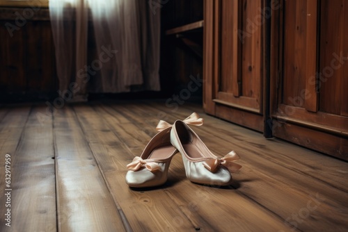 ballet shoes on a wooden dance floor