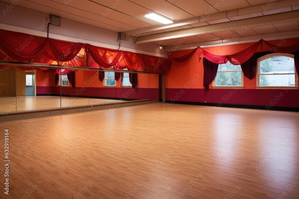 wide-angle view of an empty flamenco dance studio