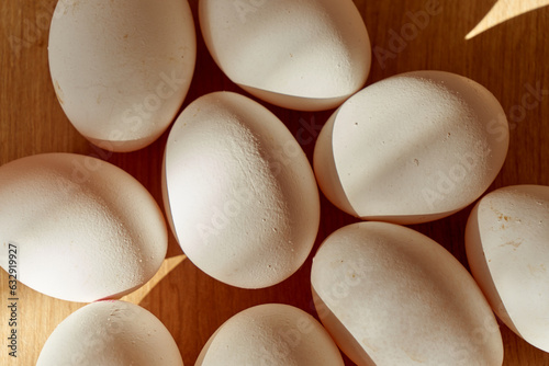 organic white easter eggs in a cosy kitchen photo