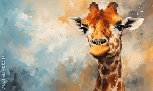 Abstract, colorful portrait of a giraffe on a colored background.