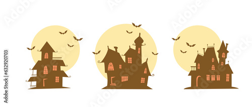 halloween haunted houses collection. set of spooky elements vector illustration