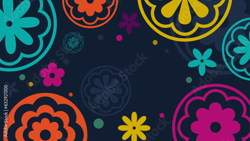 Floral border, flowers, clipart, vector, template, design, papel picado, pattern, background for Hispanic heritage month, presentation, slides template, web, banner, post, card, printable