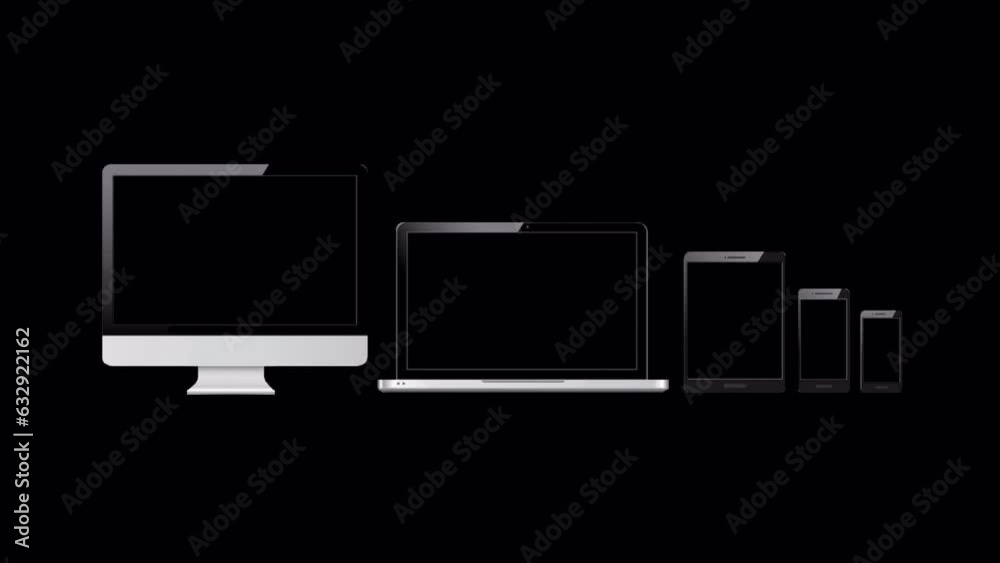 animation of Modern Computer Desktop and Laptop and Mobile Cell Phone, with copy space. Template for placing a logo and other information on gadget screens, alpha mask. animation of Modern Computer Desktop and Laptop and Mobile Cell Phone, with copy space. Template for placing a logo and other information on gadget screens, alpha mask.