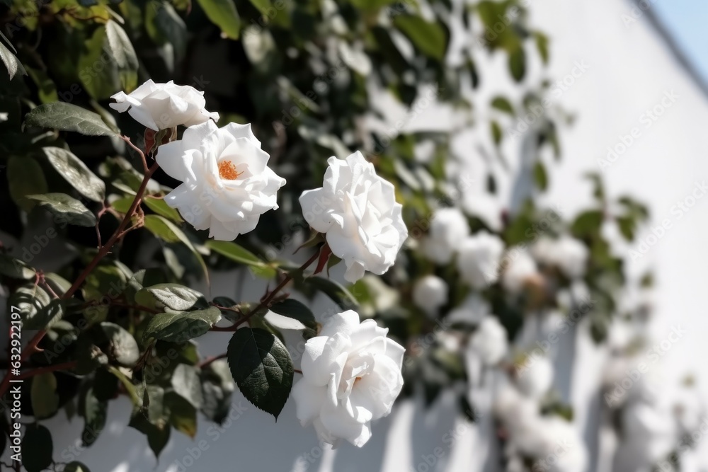 White roses wall. Generate Ai