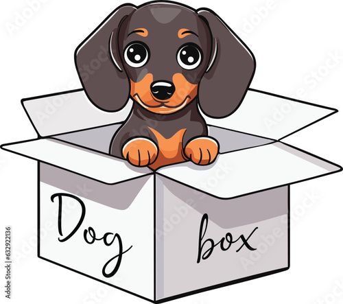 dachshund dog in box