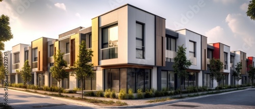 Modern and modular townhouses. Residential minimalist futuristic architecture