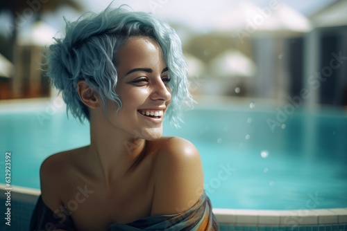 Woman blue hair. Generate Ai