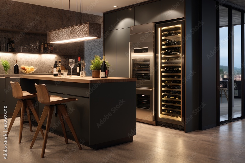 smart wine fridge in modern kitchen setting smart wine fridge in modern kitchen setting