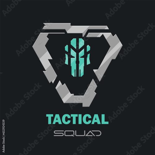 Futuristic Sci Fi Hud Futuristic Military Frame Logo Tactical Squad Icon Element Metallic Scull Triangle Asymmetric Gray Vector Design