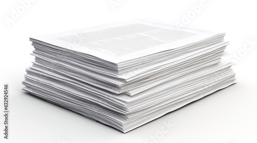 Stack of papers isolated on white background. Created with Generative AI technology.