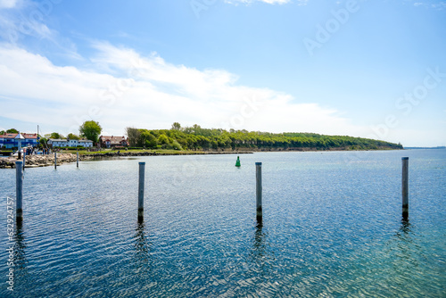 View of the harbor on the island of Poel. Landscape at the Baltic Sea with the surrounding nature.
