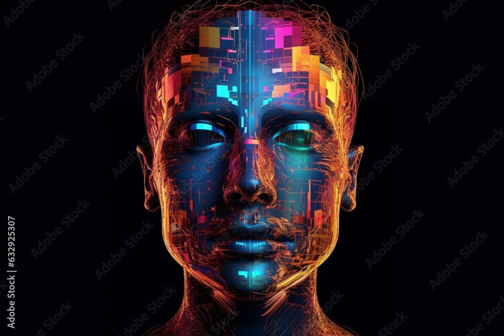 Intersection of human face and artificial intelligence, where technology meets the intricacies of facial expressions and emotions, blurring the line between human and machine. Ai generated Intersection of human face and artificial intelligence, where technology meets the intricacies of facial expressions and emotions, blurring the line between human and machine. Ai generated