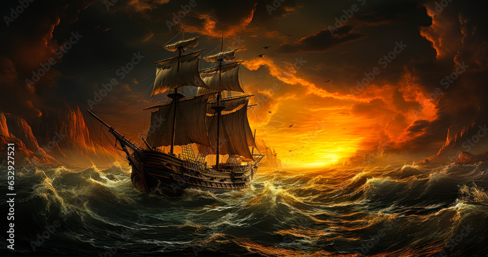 Obraz premium Maritime History: Wooden Warships at Sea