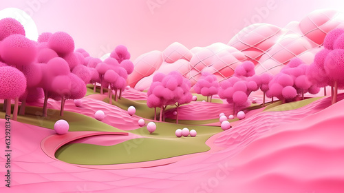 3d render of abstract mountain landscape with pink and white color background