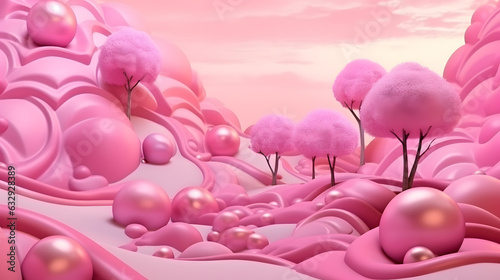 3d render of abstract mountain landscape with pink and white color background