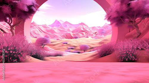 3d render of abstract mountain landscape with pink and white color.