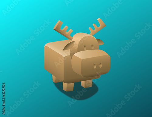 Elk. Cube moose on a blue background. Elk from the movie The Mitchells vs the Machines photo