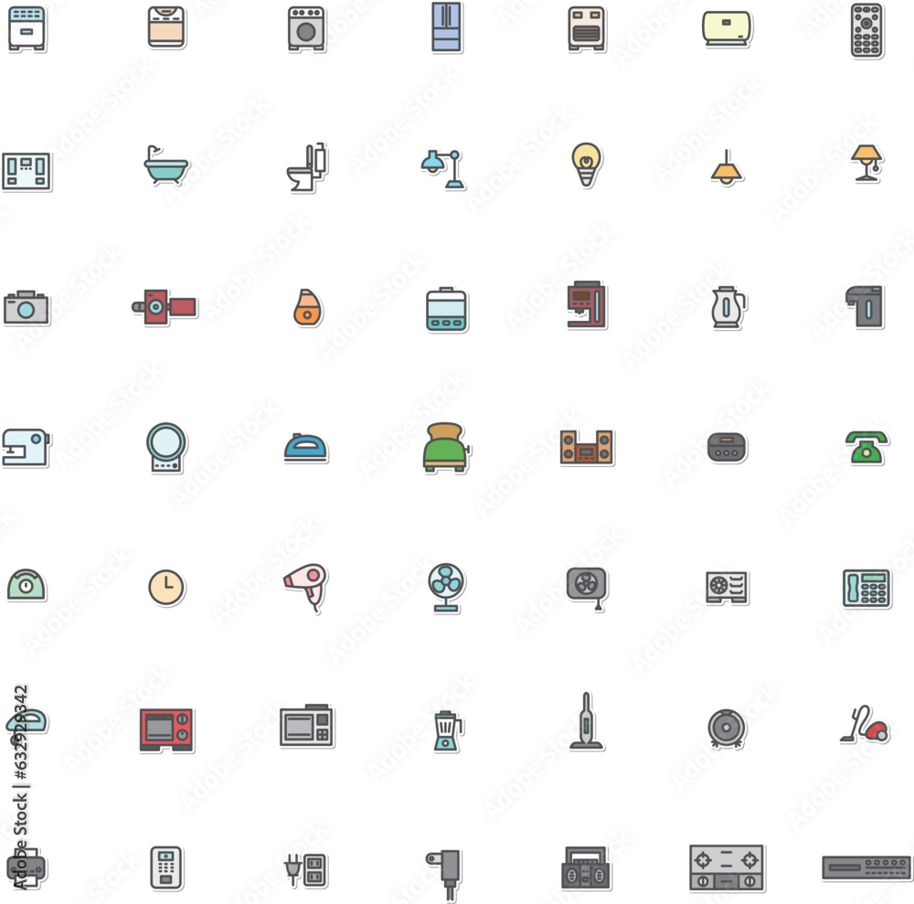 ステッカー風電化製品イラストアイコンセット(背景なし) ステッカー風電化製品イラストアイコンセット(背景なし)