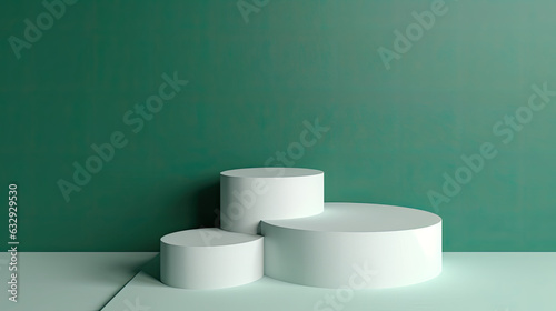 Minimalism White podium for product placement in Green direct light backdrop © LightoLife