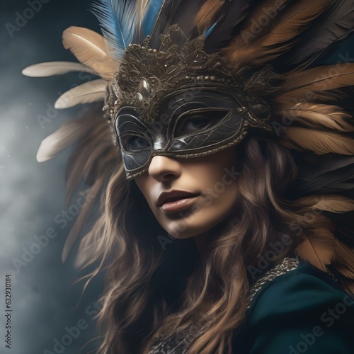 A portrait of a person with a mask adorned with delicate feathers, symbolizing their connection to avian freedom1