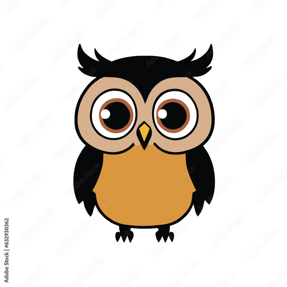 Cute owl kawaii animal cartoon character also called owl icon or chibi, owl logo, sticker design, baby wild animal or cute cartoon owl mascot. Isolated on white background. Vector illustration