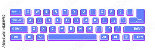 Keyboard. Flat, color, computer keyboard, keyboard keys, English layout. Vector illustration