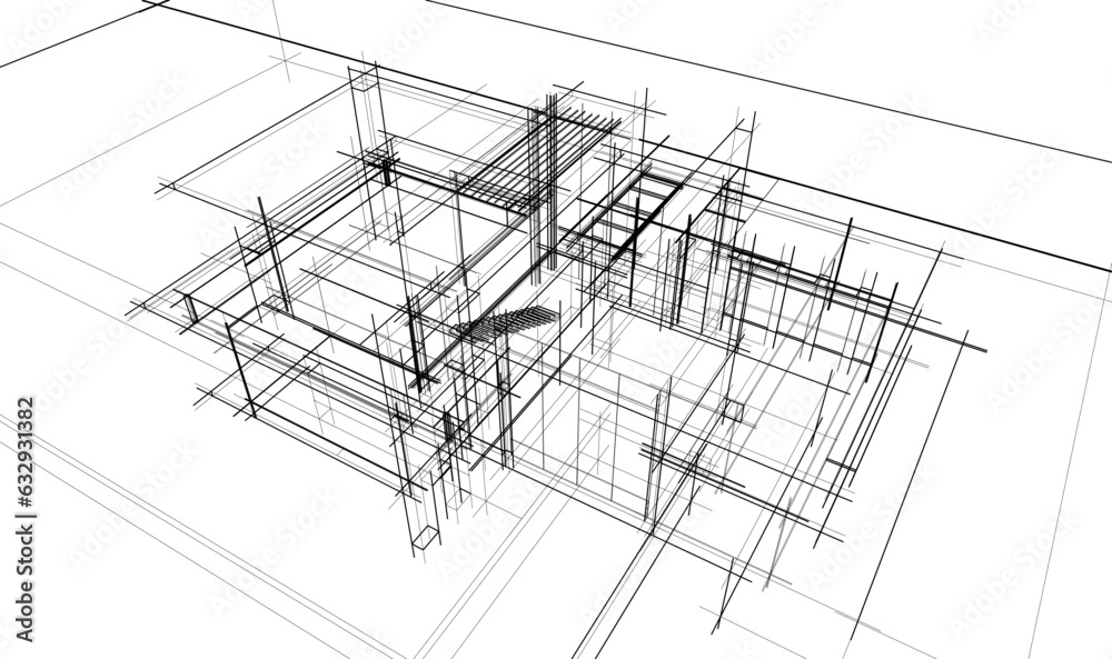house building sketch architecture 3d illustration house building sketch architecture 3d illustration