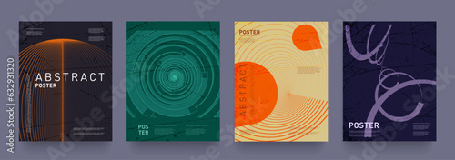 Virtual Set Abstract Circle Line in Green, Orange, Beige, Purple Colors. Trendy Collection in 80s-90s for Promo, Banner, Poster, Card, Cover. 3d Technology Illustration in Twist Cyber Concept.