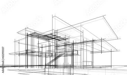 house building sketch architecture 3d illustration