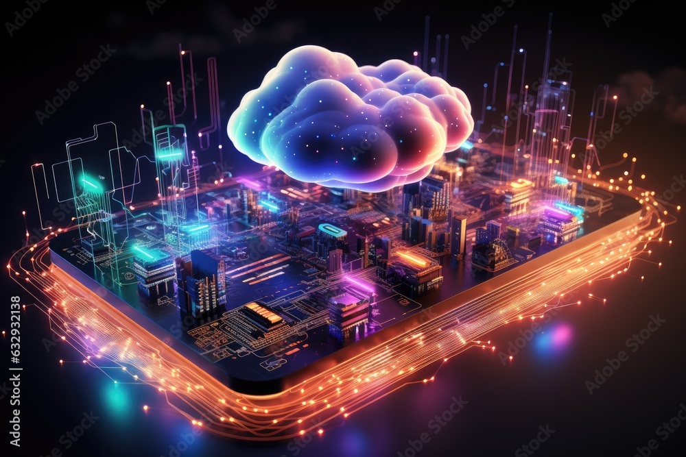 Cloud computing transfer big data on internet. futuristic digital ...