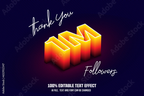 social media followers 3d text style effect