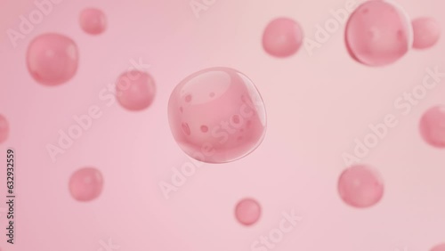 Pink Molecules and bubble for Collagen ingredient product concept. 3D rendering. photo